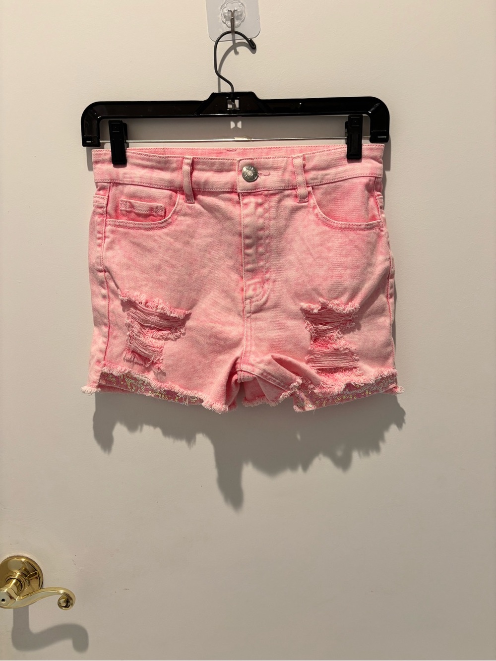 Justice Pink Distressed Denim Shorts
